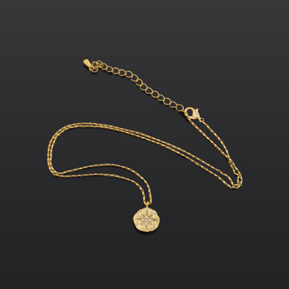 14k Gold Polaris Coin Button Pendant Necklace