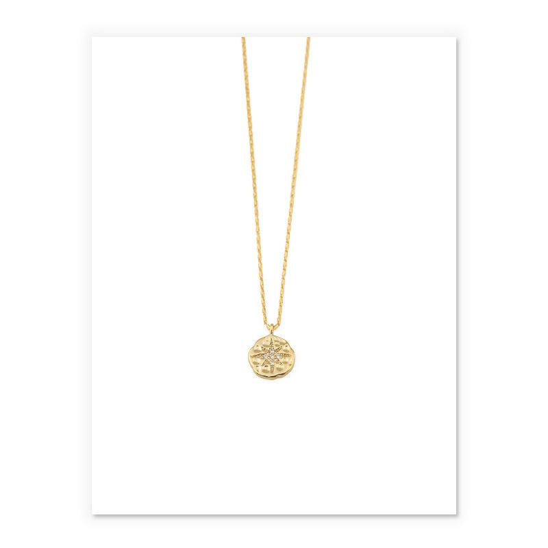 14k Gold Polaris Coin Button Pendant Necklace