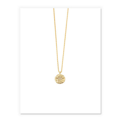 14k Gold Polaris Coin Button Pendant Necklace