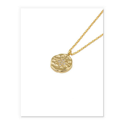 14k Gold Polaris Coin Button Pendant Necklace