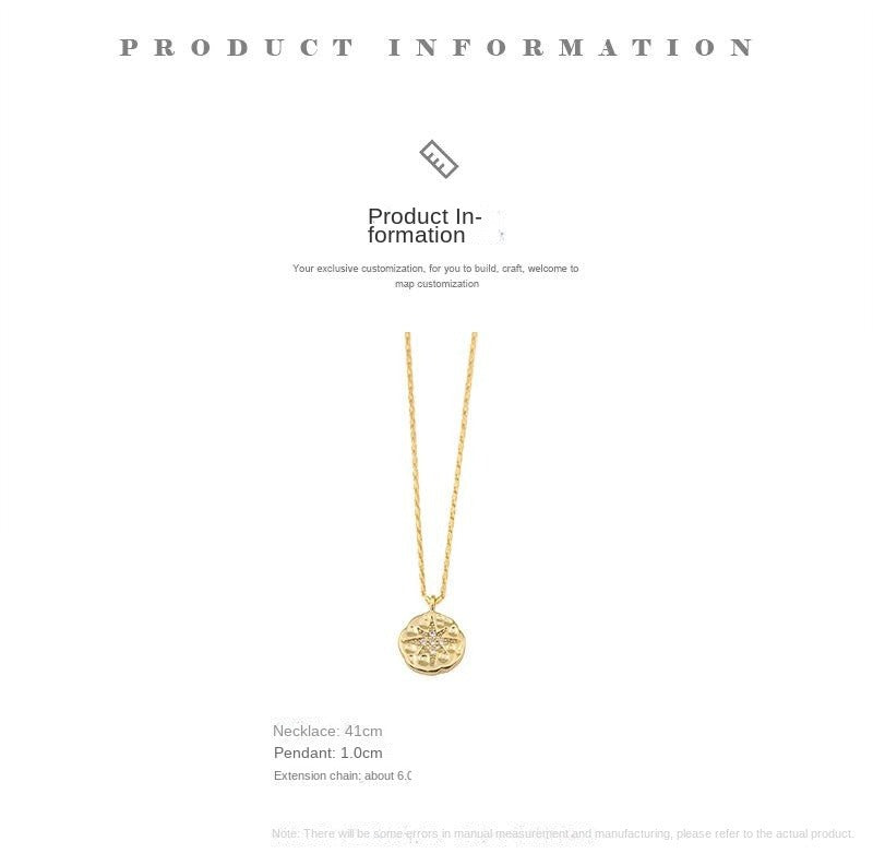 14k Gold Polaris Coin Button Pendant Necklace