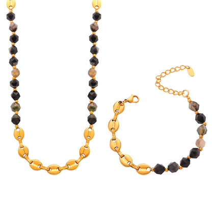 Gemstone Handcrafted Beaded Gold Necklace and Bracelet Set