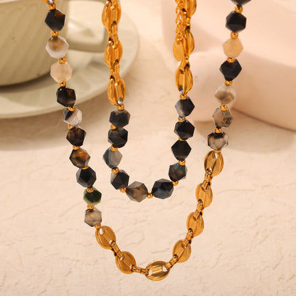 Gemstone Handcrafted Beaded Gold Necklace and Bracelet Set