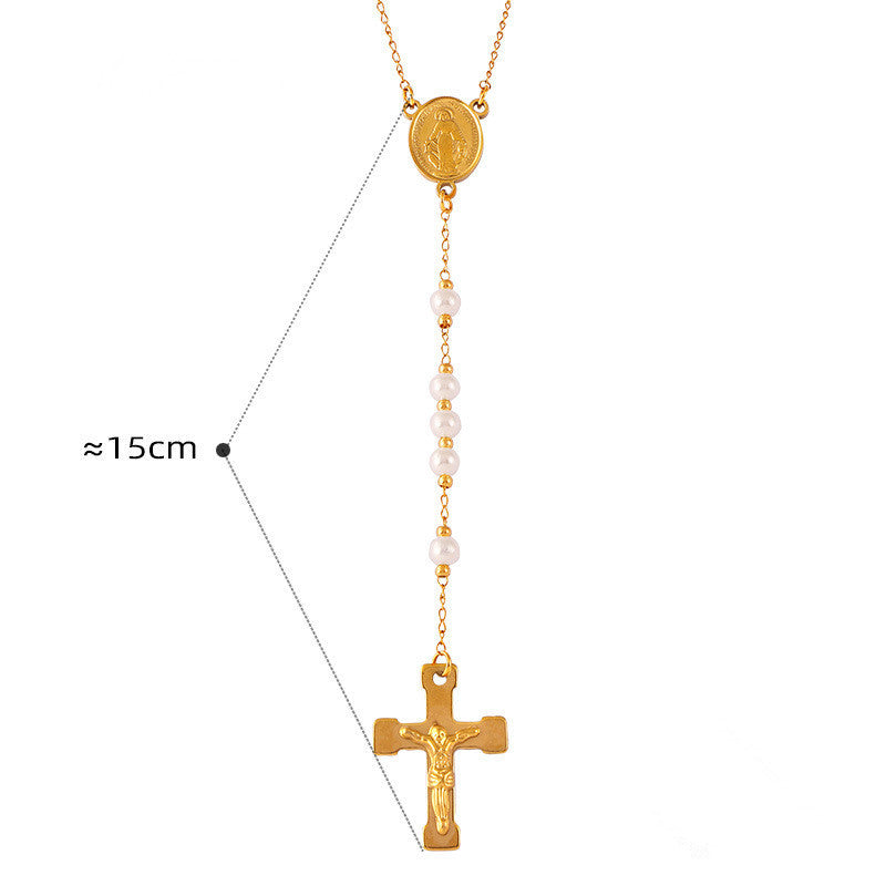 Embossed Round Cross Pendant Necklace