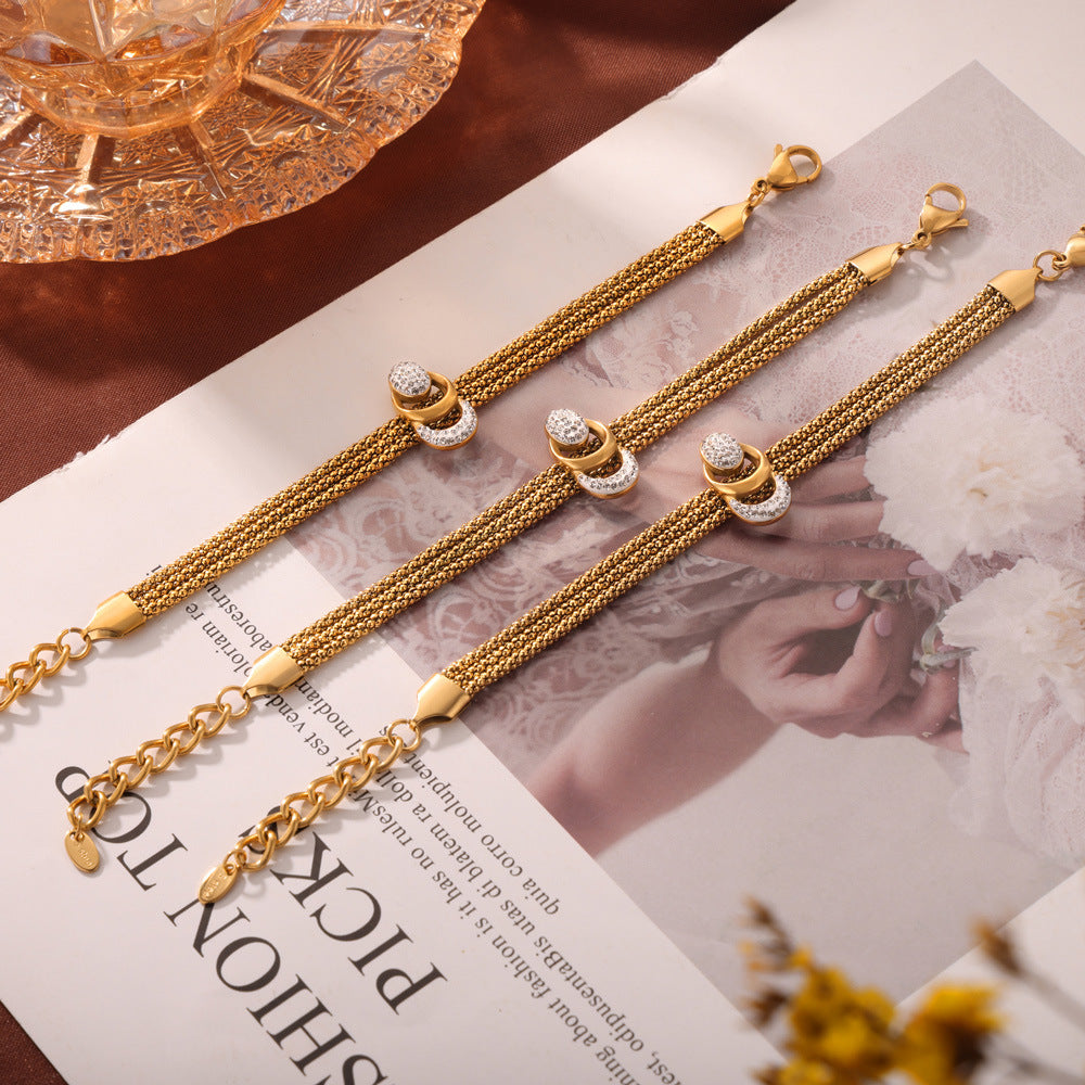 Gold Diamond and Enamel Pendant Multilayer Necklace Bracelet Set