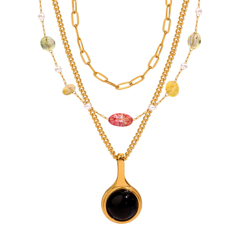 Amber Pendant Layered Gold Necklace Ensemble