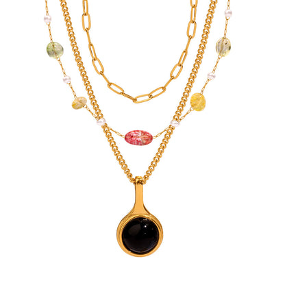 Amber Pendant Layered Gold Necklace Ensemble