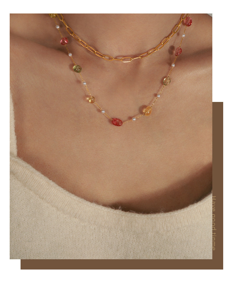 Amber Pendant Layered Gold Necklace Ensemble