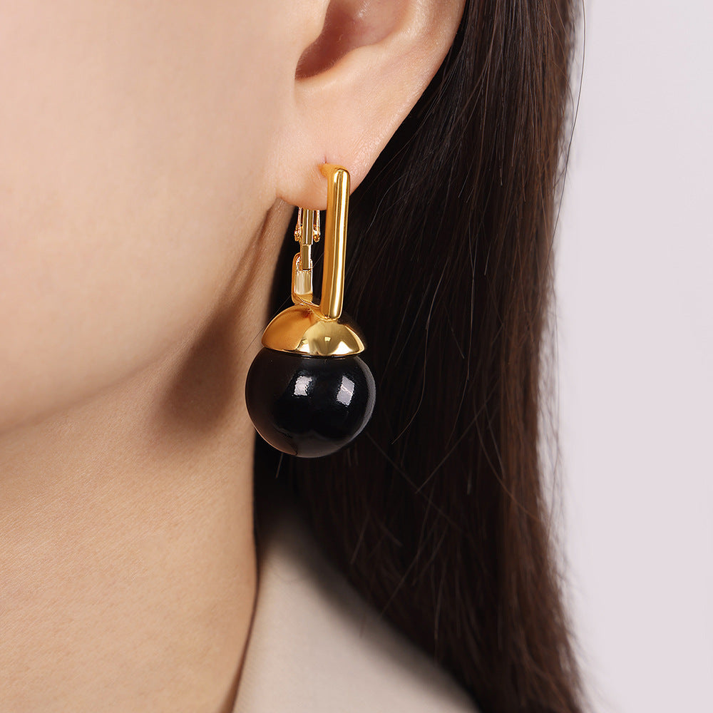 Gold Inlaid colorful bead earrings