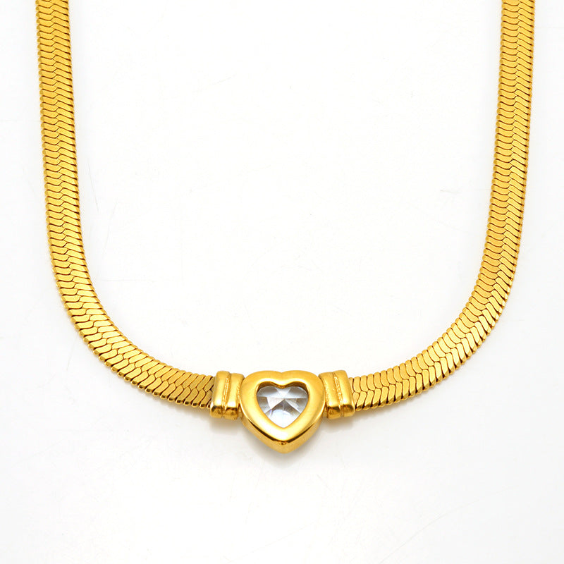 14K gold snake bone chain love Moissanite diamond pendant