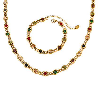 14K GOLD Small fish eye design colorful diamond stitching necklace bracelet