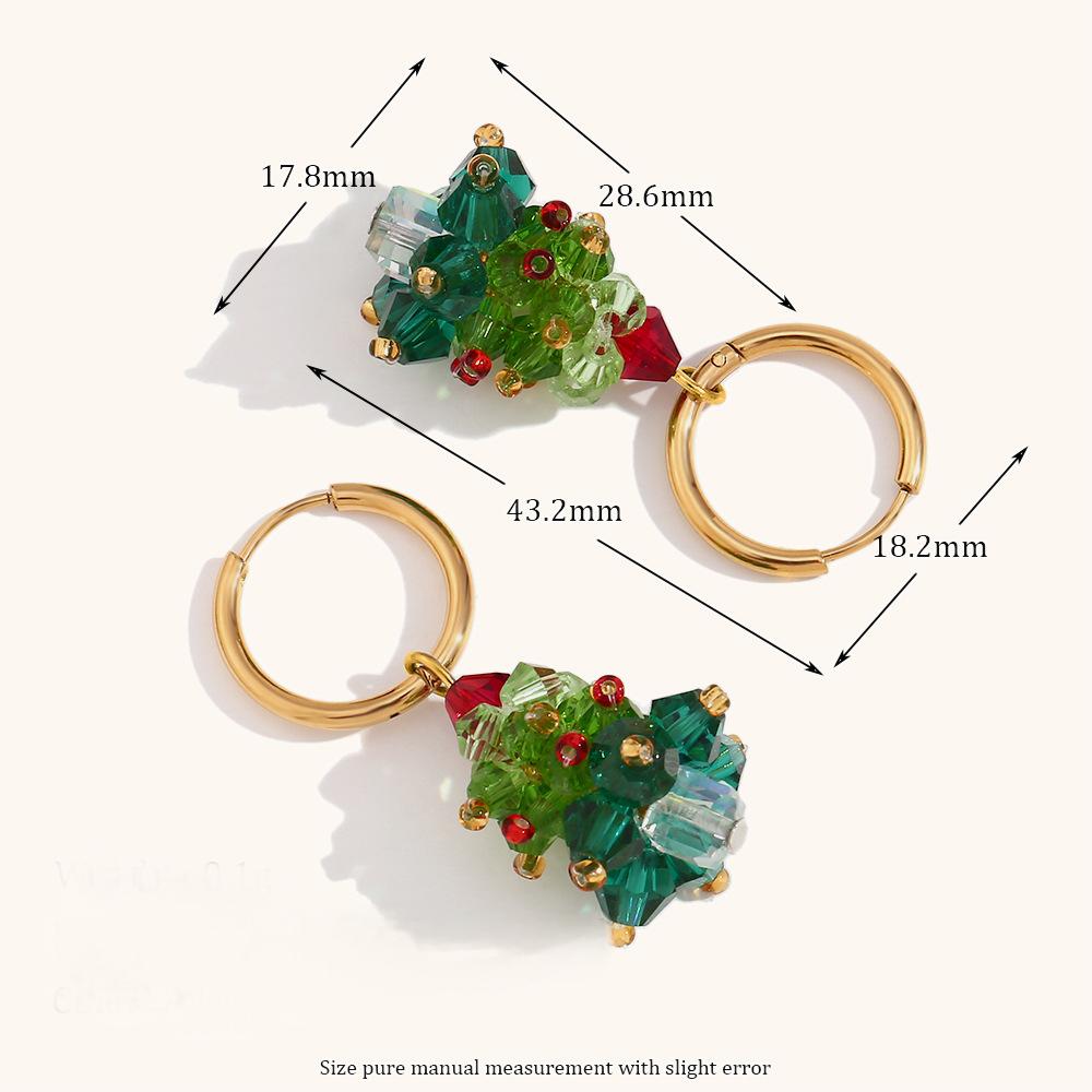 14k gold crystal Christmas tree earrings festive atmosphere necklace