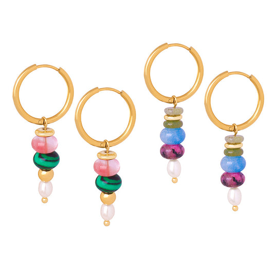 14k gold natural stone abacus gold earrings