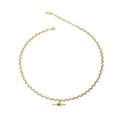 14k gold curved chain gemstone necklace