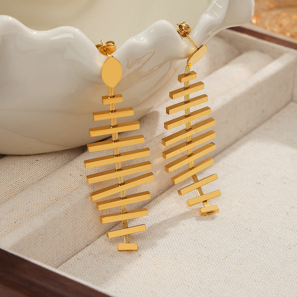 Designer Creative Fishbone Long Earring