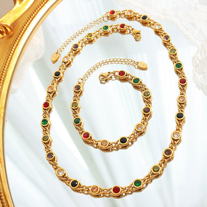 14K GOLD Small fish eye design colorful diamond stitching necklace bracelet