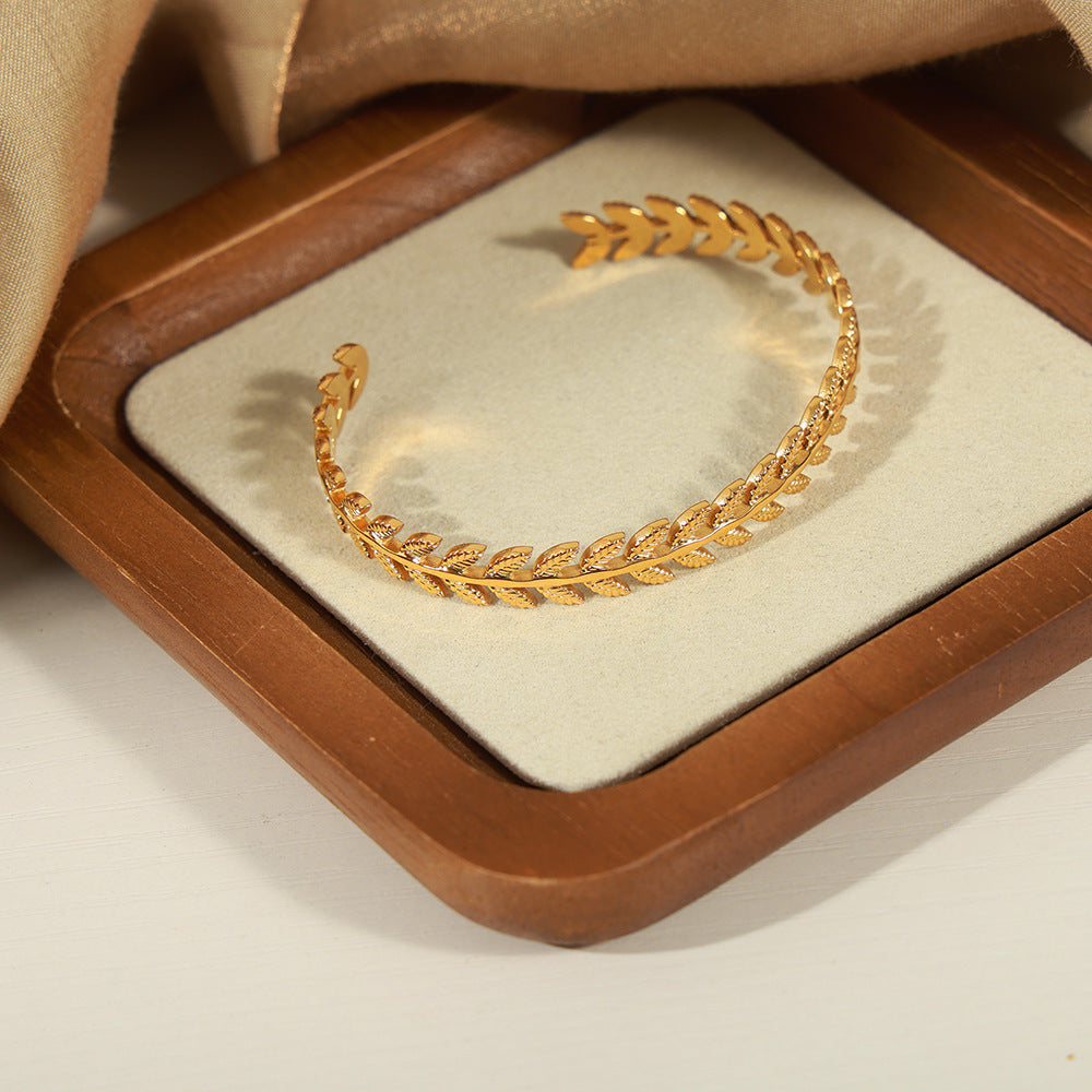 14K GOLD Wheat ear shape open bracelet