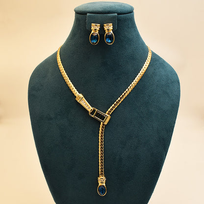 14K Gold Snake Chain Y-Shaped Sapphire Vintage Clavicle Necklace