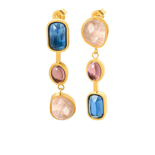 Gold earrings with colored crystals
