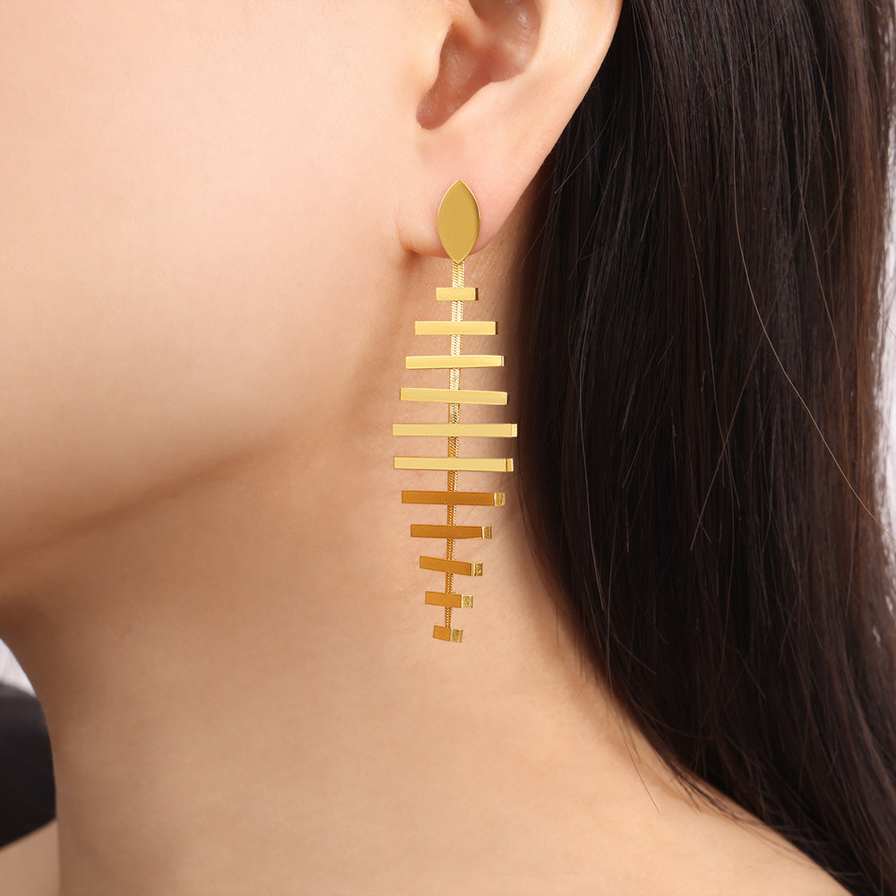 Designer Creative Fishbone Long Earring