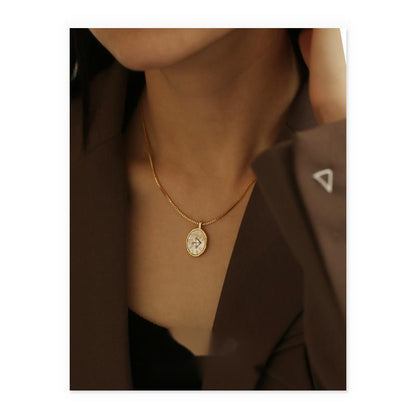 14K Gold Mother Shell Diamond  Necklace