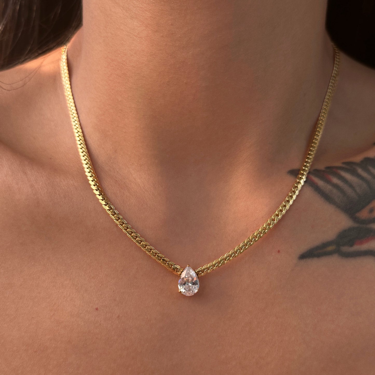 14k gold diamond heart-shaped snake bone chain