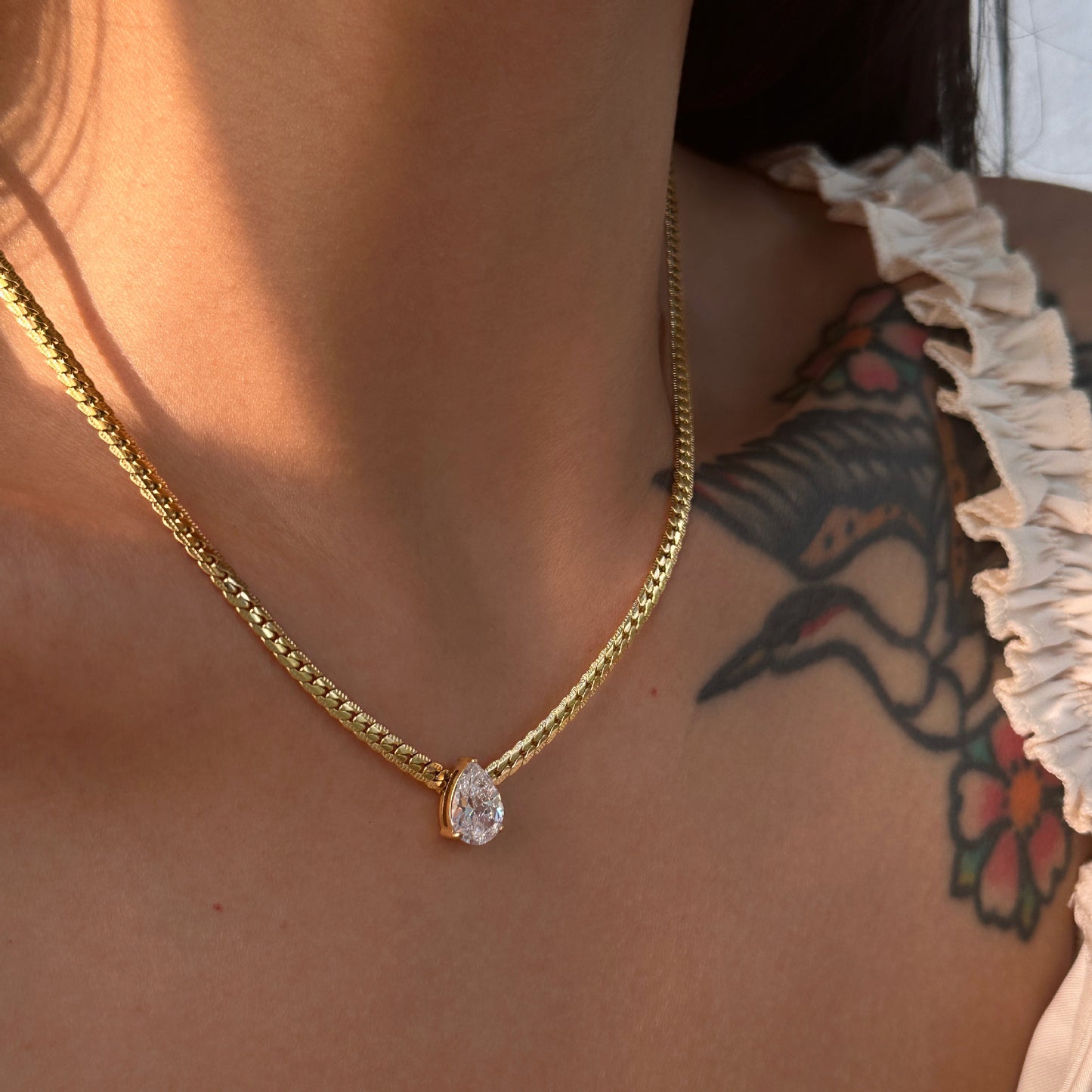 14k gold diamond heart-shaped snake bone chain