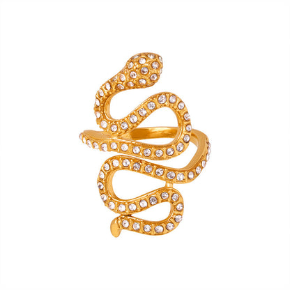 Snake-shaped diamond high-end gold ring