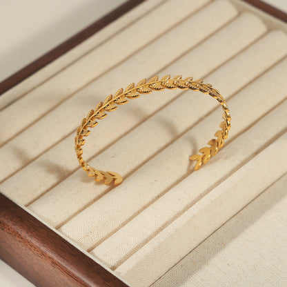 14K GOLD Wheat ear shape open bracelet