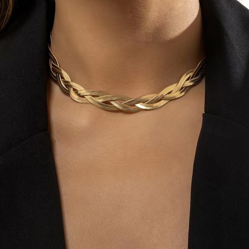 14K Gold Three Strand Braided Necklace