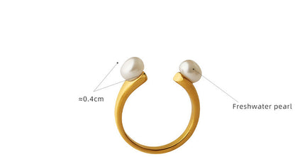 Gold U-Shaped Open Ring with Pearl Inset