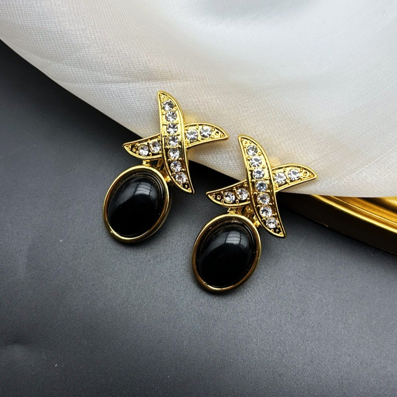 14K Gold Vintage Black Onyx Inlay Jewelry Set