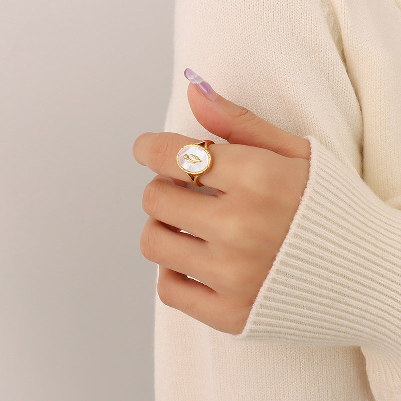 French Style White Seashell Open Ring