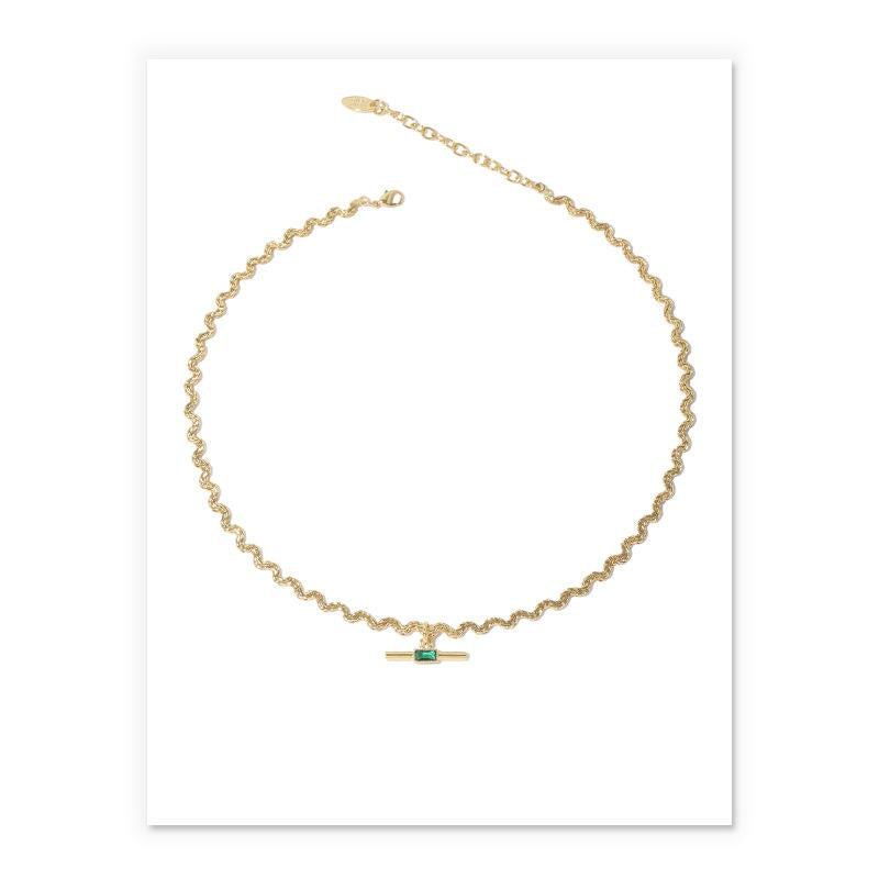 14k gold curved chain gemstone necklace