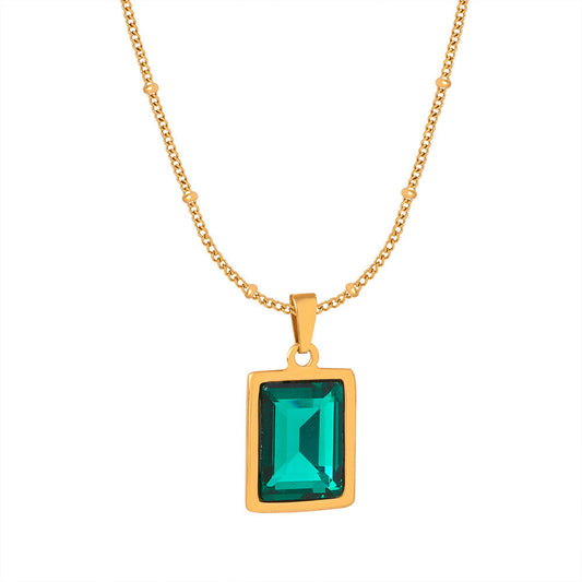 GREEN CRYSTAL GOLD PENDANT NECKLACE