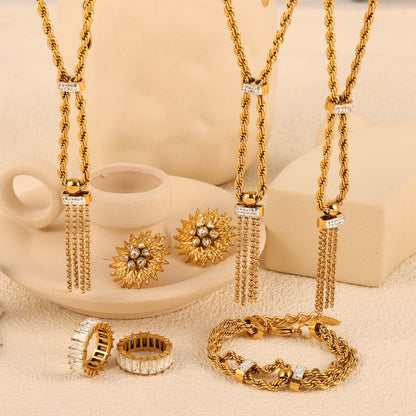 Double-Layer Twisted Enamel Diamond Necklace and Bracelet Set