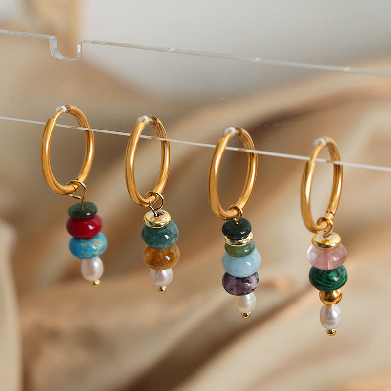 14k gold natural stone abacus gold earrings