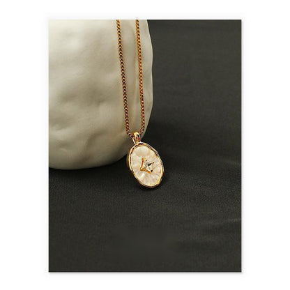 14K Gold Mother Shell Diamond  Necklace