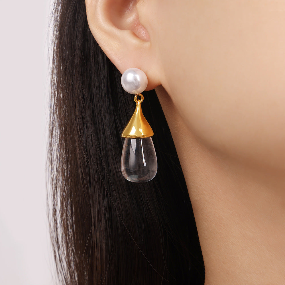 Water Drop Resin Gold Earrings