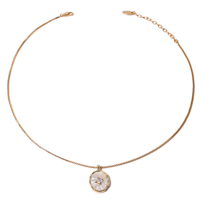 14K Gold Mother Shell Diamond  Necklace