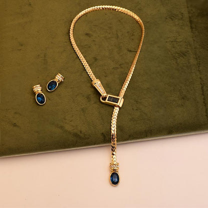 14K Gold Snake Chain Y-Shaped Sapphire Vintage Clavicle Necklace