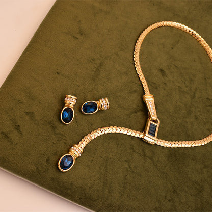 14K Gold Snake Chain Y-Shaped Sapphire Vintage Clavicle Necklace