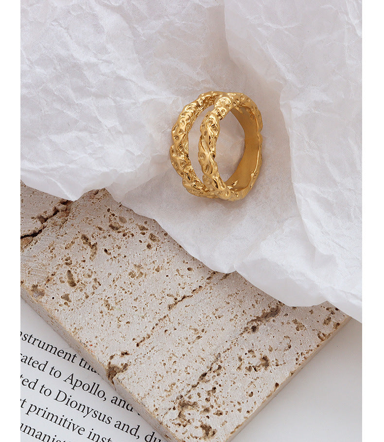 Hammered Texture Double-Layer Gold Ring