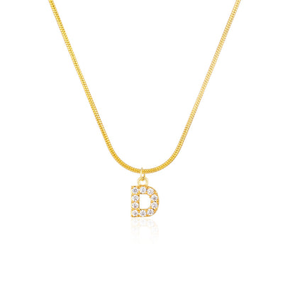 14K Gold Snake Chain Collar Letter Diamond Gold Necklace