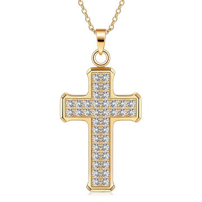 14K Inlaid diamond Small Cross  Necklace