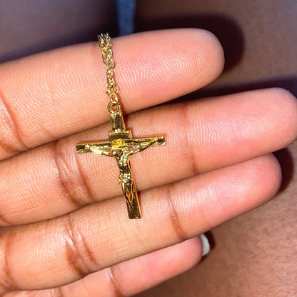 14k Gold Christian Jesus Cross Necklace