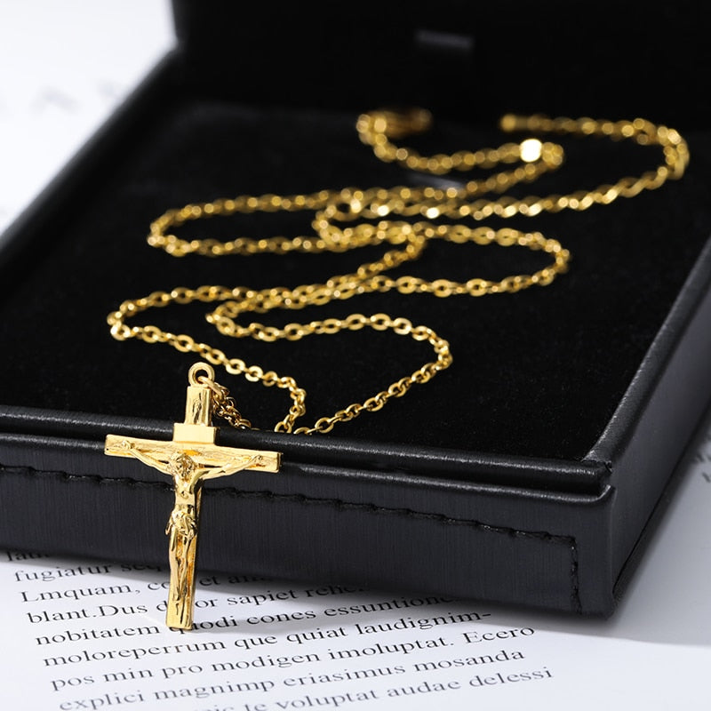 14k Gold Christian Jesus Cross Necklace