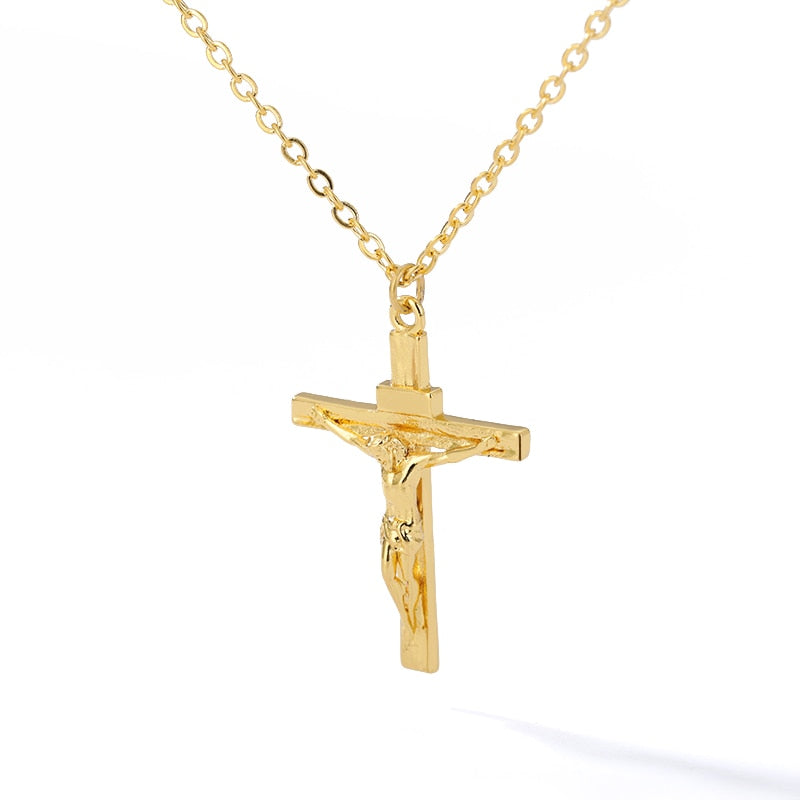 14k Gold Christian Jesus Cross Necklace