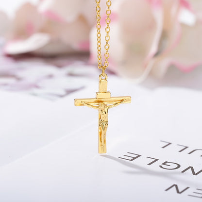 14k Gold Christian Jesus Cross Necklace