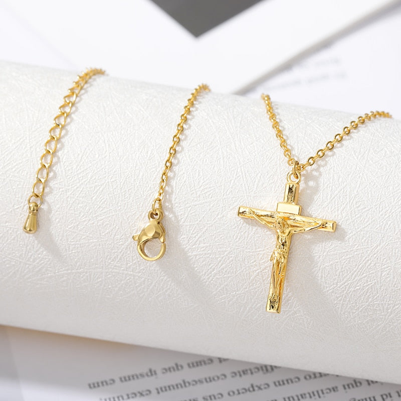 14k Gold Christian Jesus Cross Necklace